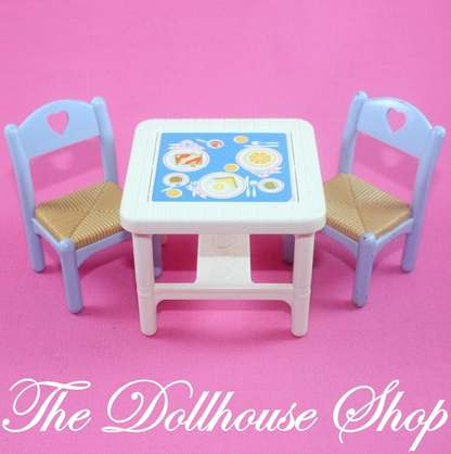 Fisher Price Loving Family Dream Dollhouse White Flip Dining Table Blue Chairs-Toys & Hobbies:Preschool Toys & Pretend Play:Fisher-Price:1963-Now:Dollhouses-Fisher-Price-Dining Room,Dollhouse,Dream Dollhouse,Fisher Price,Loving Family,table,Tables,Used-The Dollhouse Shop