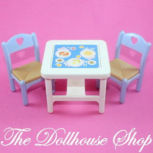 Fisher Price Loving Family Dream Dollhouse White Flip Dining Table Blue Chairs-Toys & Hobbies:Preschool Toys & Pretend Play:Fisher-Price:1963-Now:Dollhouses-Fisher-Price-Dining Room,Dollhouse,Dream Dollhouse,Fisher Price,Loving Family,table,Tables,Used-The Dollhouse Shop