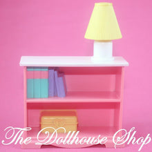Fisher Price Loving Family Dream Dollhouse kids bedroom pink bookshelf-Toys & Hobbies:Preschool Toys & Pretend Play:Fisher-Price:1963-Now:Dollhouses-Fisher-Price-Bedroom,Dollhouse,Dream Dollhouse,Fisher Price,Kids Bedroom,Living Room,Loving Family,Office,Used-Fisher Price Loving Family Dream Dollhouse pink bookshelf with pretend lamp. Perfect for playrooms! Find it now at The Dollhouse Shop, gently used.-The Dollhouse Shop