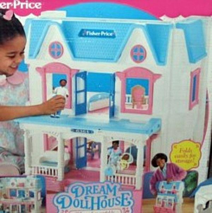 Fisher Price Loving Family Dream Dollhouse w/ Blue Roof Replacement Blue Doors-Toys & Hobbies:Preschool Toys & Pretend Play:Fisher-Price:1963-Now:Dollhouses-Fisher-Price-Dollhouse,Dream Dollhouse,Fisher Price,Loving Family,Replacement Parts,Used-The Dollhouse Shop