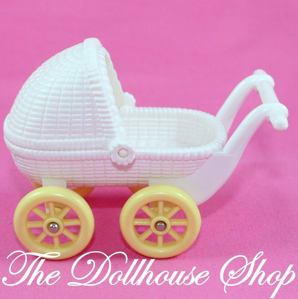 Fisher Price Loving Family Dream House Nursery White Baby Doll Pram Stroller-Toys & Hobbies:Preschool Toys & Pretend Play:Fisher-Price:1963-Now:Dollhouses-Fisher-Price-Dollhouse,Dream Dollhouse,Fisher Price,Loving Family,Nursery Room,Used-The Dollhouse Shop