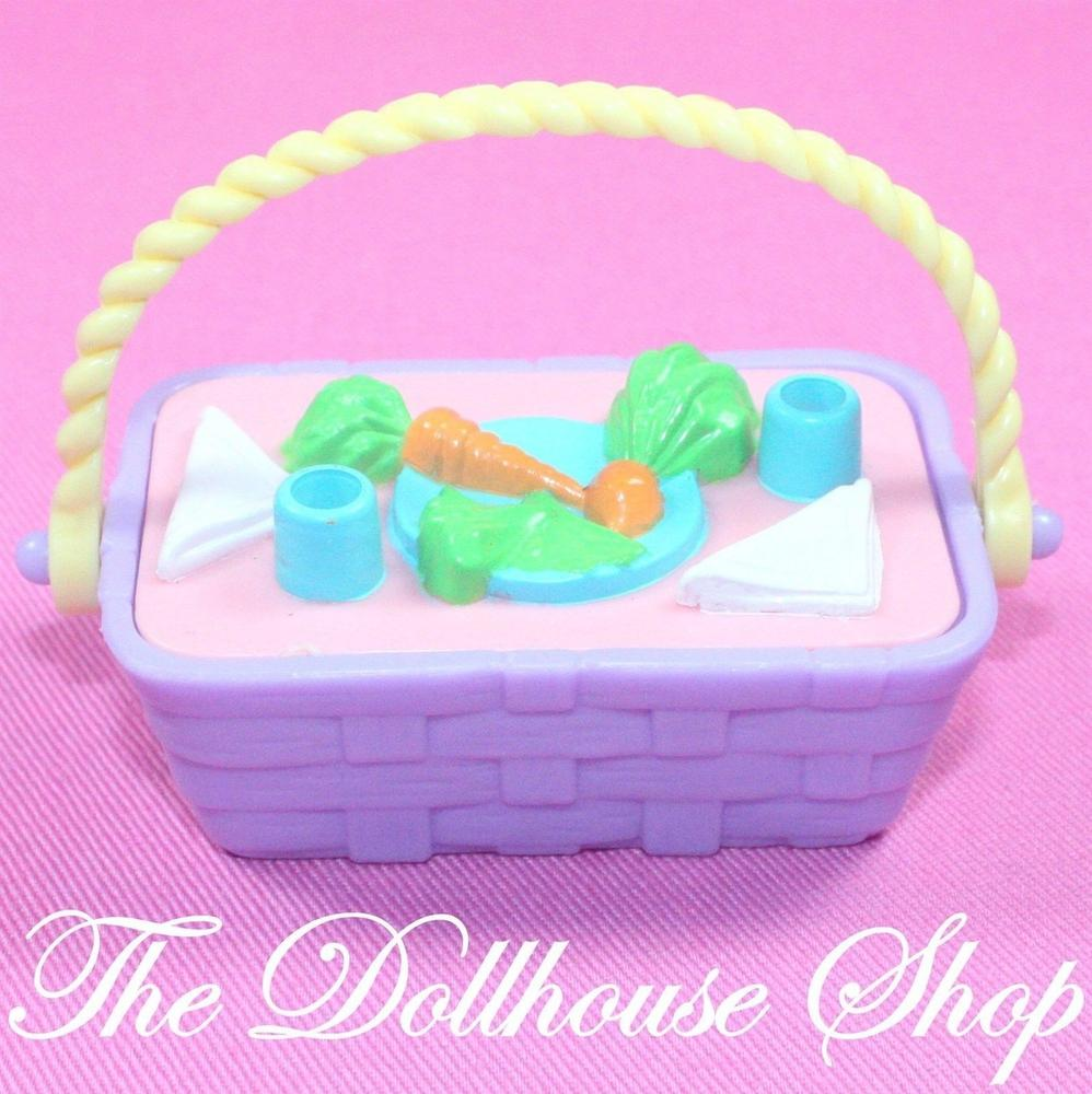 Fisher Price Loving Family Hideaway Dollhouse Food Purple Picnic Basket w/ lid-Toys & Hobbies:Preschool Toys & Pretend Play:Fisher-Price:1963-Now:Dollhouses-Fisher-Price-Backyard Fun,Dollhouse,Dream Dollhouse,Fisher Price,Food Accessories,Hideaway Hollow,Loving Family,Used-The Dollhouse Shop