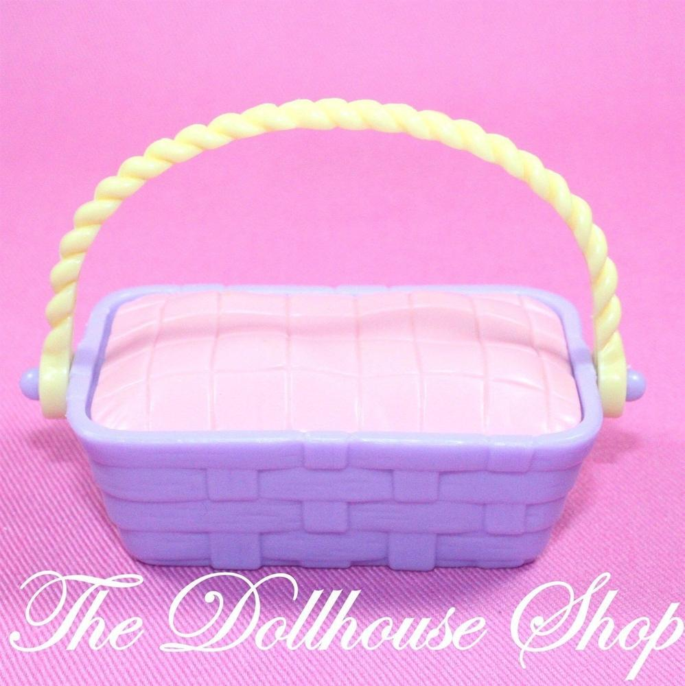 Fisher Price Loving Family Hideaway Dollhouse Food Purple Picnic Basket w/ lid-Toys & Hobbies:Preschool Toys & Pretend Play:Fisher-Price:1963-Now:Dollhouses-Fisher-Price-Backyard Fun,Dollhouse,Dream Dollhouse,Fisher Price,Food Accessories,Hideaway Hollow,Loving Family,Used-The Dollhouse Shop