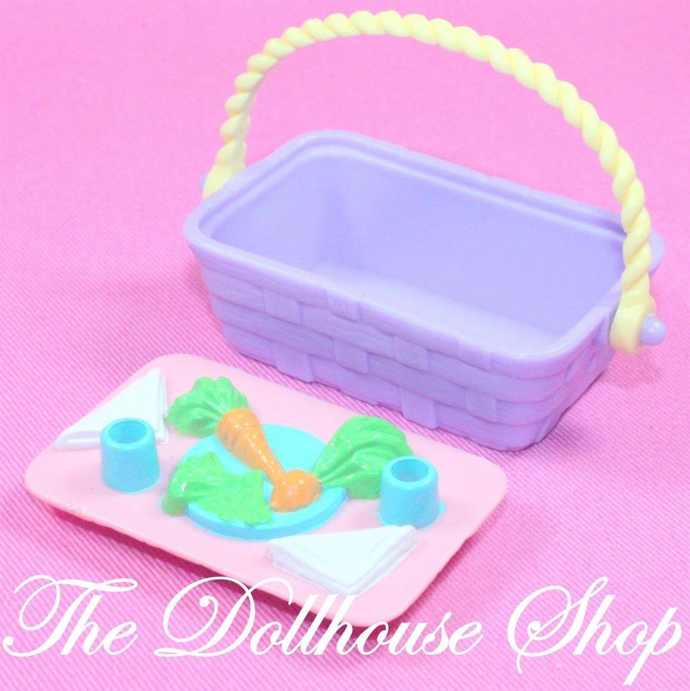 Fisher Price Loving Family Hideaway Dollhouse Food Purple Picnic Basket w/ lid-Toys & Hobbies:Preschool Toys & Pretend Play:Fisher-Price:1963-Now:Dollhouses-Fisher-Price-Backyard Fun,Dollhouse,Dream Dollhouse,Fisher Price,Food Accessories,Hideaway Hollow,Loving Family,Used-The Dollhouse Shop