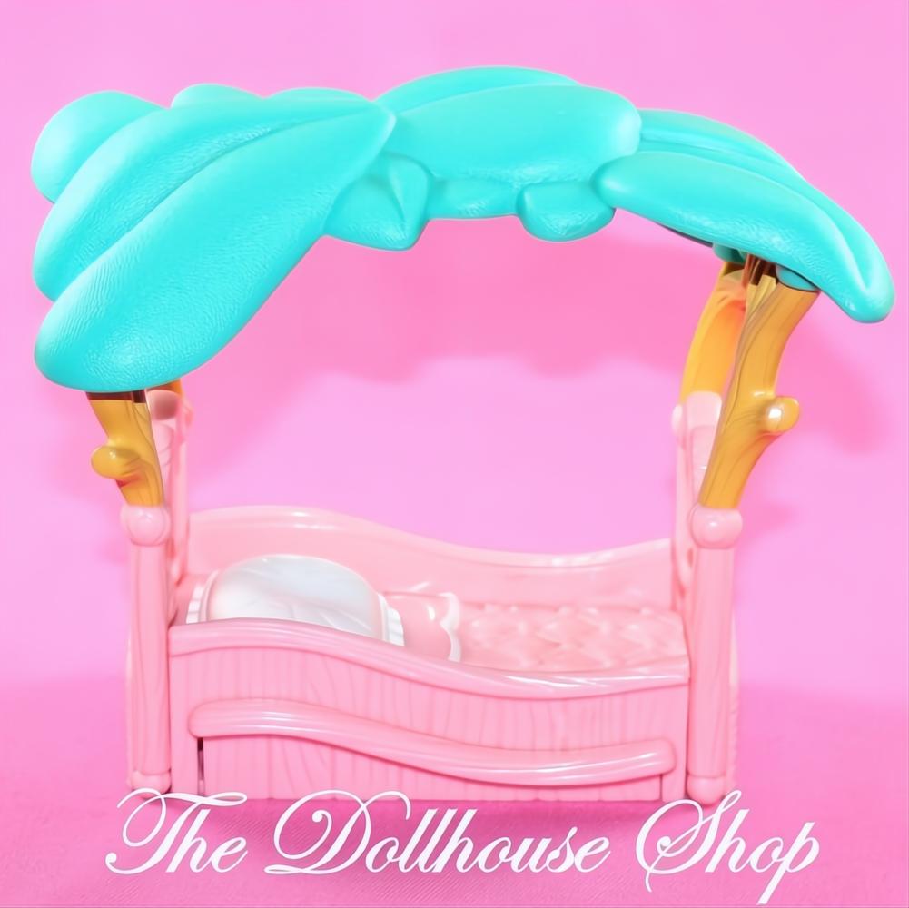 Fisher Price Loving Family Hideaway Hollow Dollhouse Pink Trundle Bed Canopy-The Dollhouse Shop