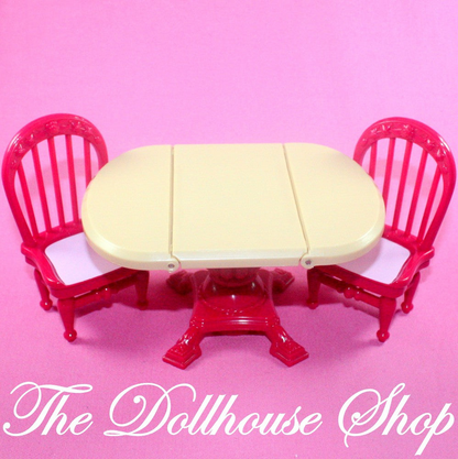 Fisher Price Loving Family Holiday Dollhouse Dining Room Table 2 Red Chairs-Toys & Hobbies:Preschool Toys & Pretend Play:Fisher-Price:1963-Now:Dollhouses-Fisher-Price-Chairs,Dining Room,Dollhouse,Fisher Price,Home for the Holidays,Home for the Holidays Dollhouse,Kitchen,Loving Family,Tables,Used-The Dollhouse Shop