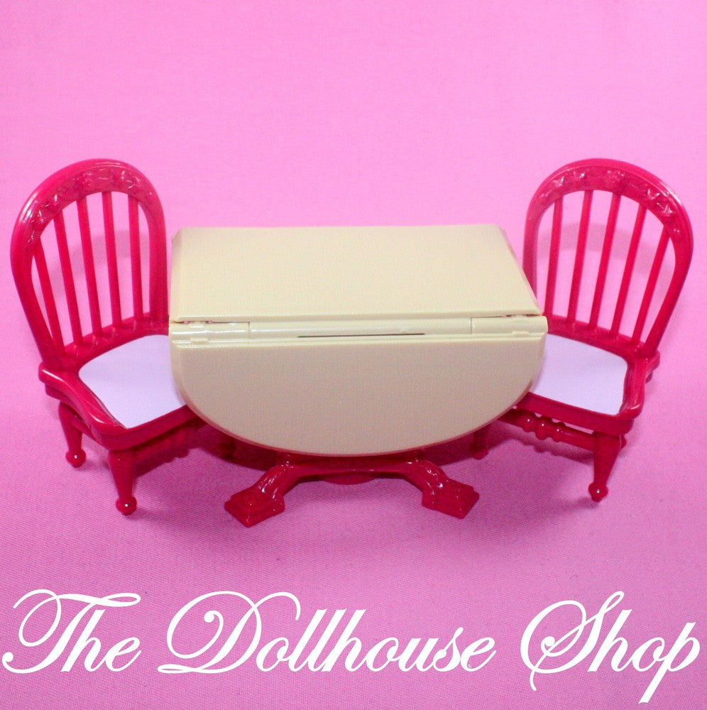 Fisher Price Loving Family Holiday Dollhouse Dining Room Table 2 Red Chairs-Toys & Hobbies:Preschool Toys & Pretend Play:Fisher-Price:1963-Now:Dollhouses-Fisher-Price-Chairs,Dining Room,Dollhouse,Fisher Price,Home for the Holidays,Home for the Holidays Dollhouse,Kitchen,Loving Family,Tables,Used-The Dollhouse Shop
