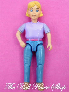 Fisher Price Loving Family Home Stable Dollhouse Blonde Girl Horse Rider Doll Purple-Toys & Hobbies:Preschool Toys & Pretend Play:Fisher-Price:1963-Now:Dollhouses-Fisher-Price-Dollhouse,Dolls,Fisher Price,Girl Dolls,Home & Stable,Horse Rider,Loving Family,Used-Fisher Price Loving Family Blonde Girl Doll in purple rides horse for fun play. Perfect for dollhouses. Find her now at The Dollhouse Shop!-The Dollhouse Shop