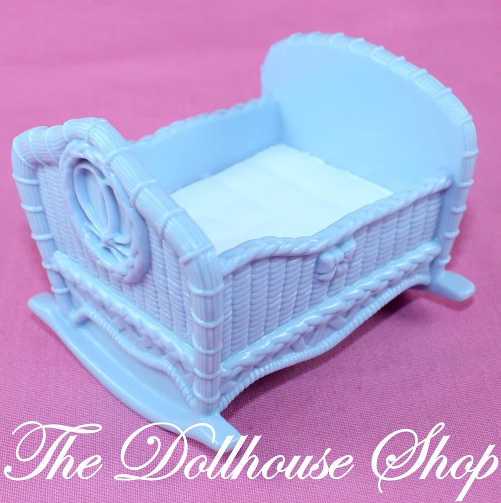 Fisher Price Loving Family Manor Dollhouse nursery blue baby doll Crib Cradle-Toys & Hobbies:Preschool Toys & Pretend Play:Fisher-Price:1963-Now:Dollhouses-Fisher-Price-Baby,Blue,Cribs & Cradles,Dollhouse,Fisher Price,Loving Family,Manor Dollhouse,Nursery Room,Used-Fisher Price Loving Family Dollhouse blue baby boy crib fits 2-inch dolls, rocks gently, perfect for play. Find it now at The Dollhouse Shop!-The Dollhouse Shop