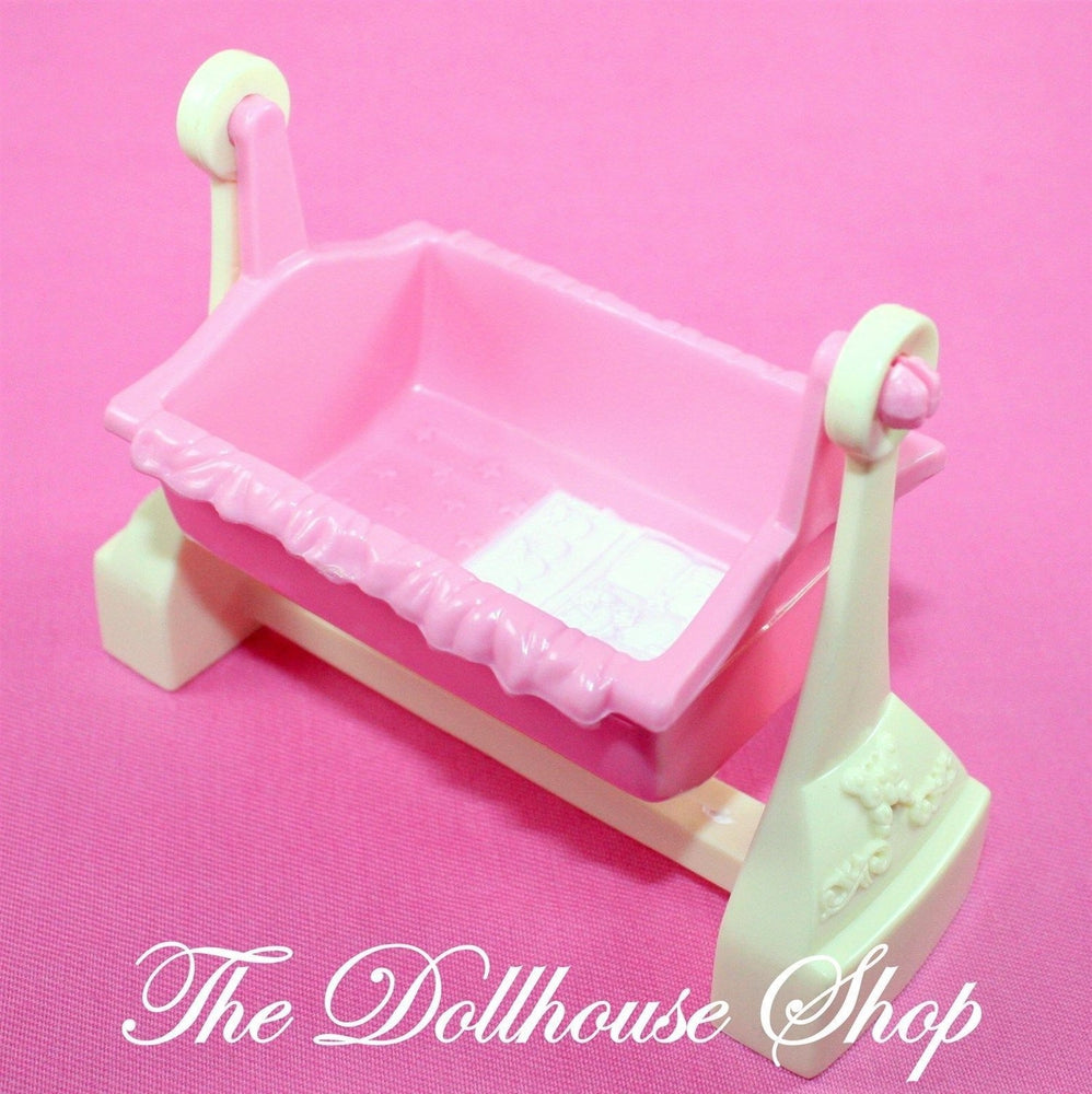 Fisher Price Loving Family New Additions Dollhouse Pink Girl Doll Crib Cradle-Toys & Hobbies:Preschool Toys & Pretend Play:Fisher-Price:1963-Now:Dollhouses-Fisher-Price-Cribs & Cradles,Dollhouse,Fisher Price,Loving Family,New Additions Dollhouse,Nursery Room,Used-The Dollhouse Shop