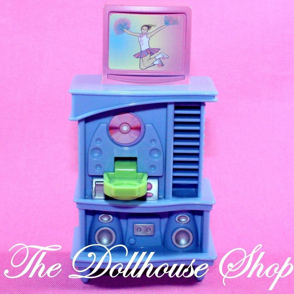 Fisher Price Loving Family New Additions Dollhouse Television TV CD Teen Room-Toys & Hobbies:Preschool Toys & Pretend Play:Fisher-Price:1963-Now:Dollhouses-Fisher-Price-Blue,Dollhouse,Fisher Price,Kids Bedroom,Living Room,Loving Family,New Additions Dollhouse,Used-The Dollhouse Shop