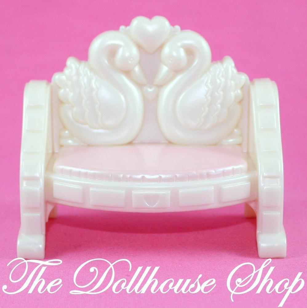 Fisher Price Loving Family Once Upon A Dream Dollhouse Castle Swan Seat-Toys & Hobbies:Preschool Toys & Pretend Play:Fisher-Price:1963-Now:Dollhouses-Fisher-Price-Chairs,Dollhouse,Dream Dollhouse,Fisher Price,Loving Family,Once Upon a Dream Castle,Used,White-The Dollhouse Shop
