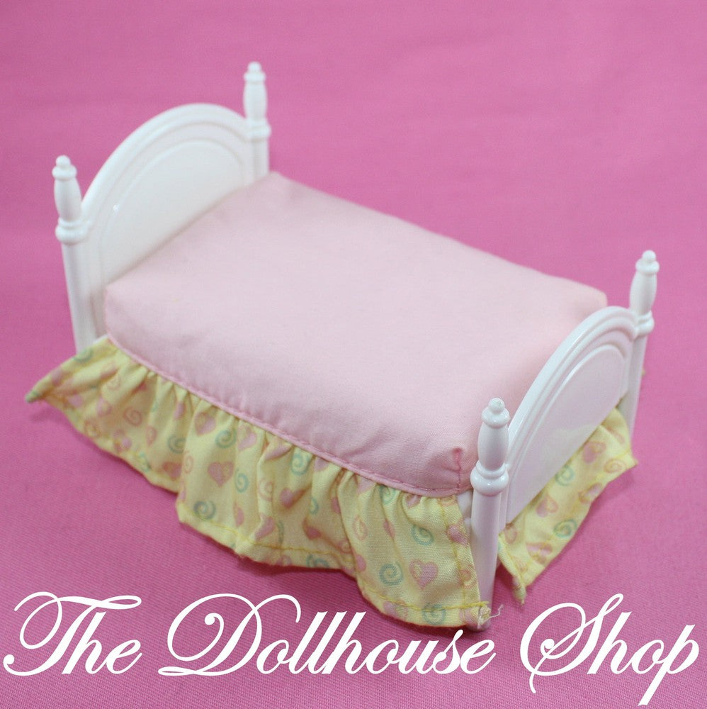 Fisher Price Loving Family Special edition town house white doll twin bed w sheets-Toys & Hobbies:Preschool Toys & Pretend Play:Fisher-Price:1963-Now:Dollhouses-Fisher Price-Bedroom,Dollhouse,Fisher Price,Kids Bedroom,Loving Family,Special Edition Townhouse,Used-The Dollhouse Shop