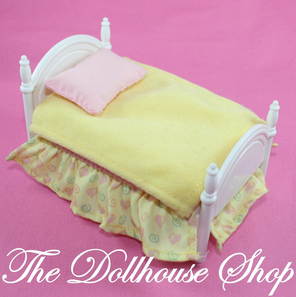 Fisher Price Loving Family Special edition town house white doll twin bed w sheets-Toys & Hobbies:Preschool Toys & Pretend Play:Fisher-Price:1963-Now:Dollhouses-Fisher Price-Bedroom,Dollhouse,Fisher Price,Kids Bedroom,Loving Family,Special Edition Townhouse,Used-The Dollhouse Shop