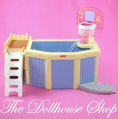 Fisher Price Loving Family Townhouse Dollhouse Swimming Pool Basketball Hoop-Toys & Hobbies:Preschool Toys & Pretend Play:Fisher-Price:1963-Now:Dollhouses-Fisher-Price-Backyard Fun,Dollhouse,Fisher Price,Loving Family,Outdoor Furniture,Special Edition Townhouse,Swimming Pool Sets,Used-The Dollhouse Shop