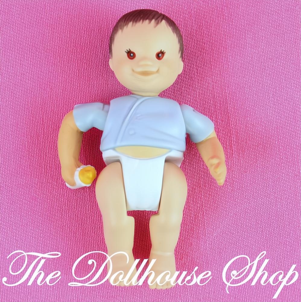 Fisher Price Loving Family Twin Time Dollhouse Asian Blue Baby Boy Doll Bottle-The Dollhouse Shop