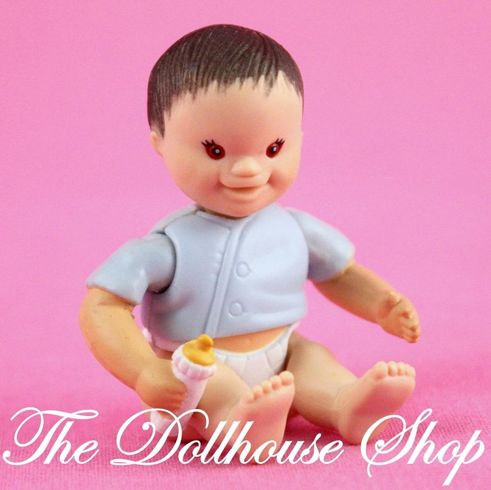 Fisher Price Loving Family Twin Time Dollhouse Asian Blue Baby Boy Doll Bottle-Toys & Hobbies:Preschool Toys & Pretend Play:Fisher-Price:1963-Now:Dollhouses-Fisher-Price-Asian,Baby,Boy Dolls,Brown Hair,Dollhouse,Dolls,Fisher Price,Loving Family,Twin Time,Twins,Used-The Dollhouse Shop