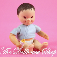 Fisher Price Loving Family Twin Time Dollhouse Asian Blue Baby Boy Doll Bottle-Toys & Hobbies:Preschool Toys & Pretend Play:Fisher-Price:1963-Now:Dollhouses-Fisher-Price-Asian,Baby,Boy Dolls,Brown Hair,Dollhouse,Dolls,Fisher Price,Loving Family,Twin Time,Twins,Used-The Dollhouse Shop