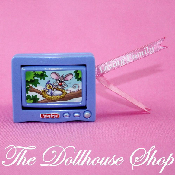 Fisher Price Sweet Sounds Loving Family Dollhouse Television TV Living Room-Toys & Hobbies:Preschool Toys & Pretend Play:Fisher-Price:1963-Now:Dollhouses-Fisher-Price-Dollhouse,Fisher Price,Living Room,Loving Family,Sweet Sounds,Used-The Dollhouse Shop