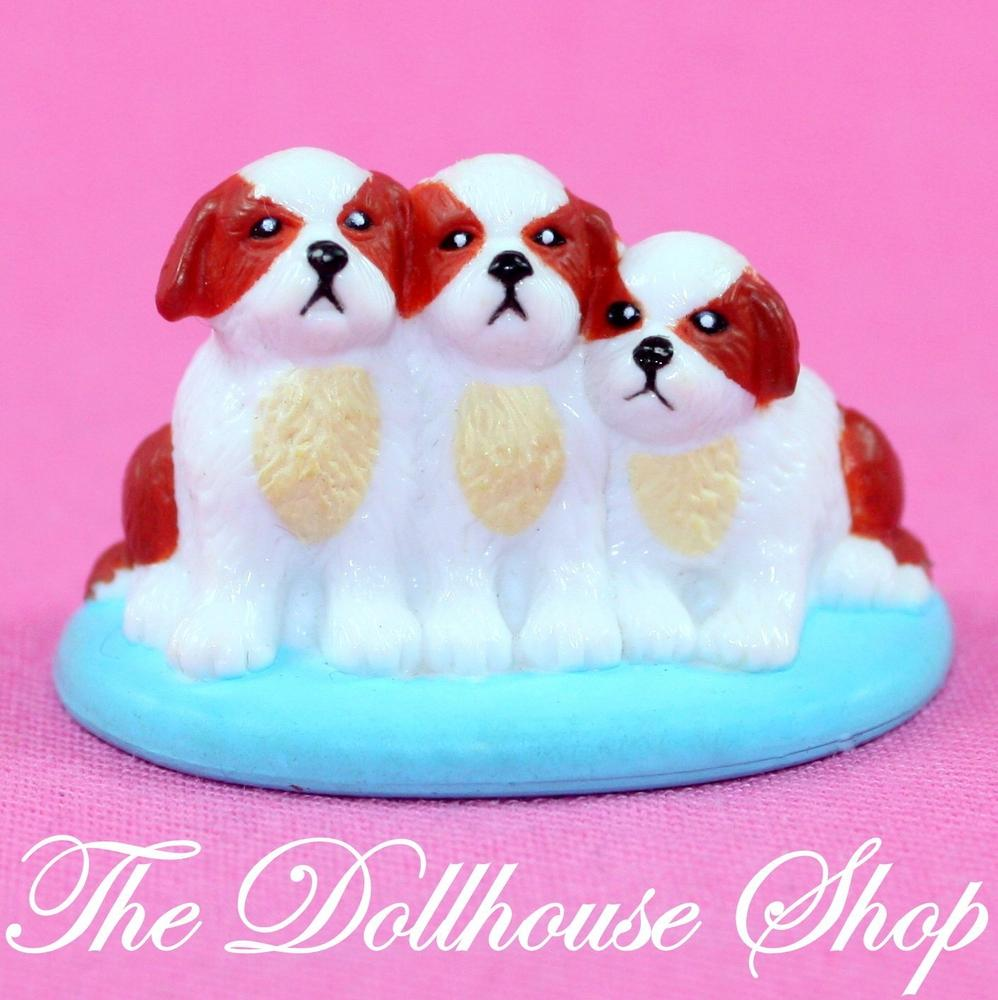 Fisher Price Sweet Streets Dollhouse 3 Brown White Pet Puppy Dogs Puppies-Toys & Hobbies:Preschool Toys & Pretend Play:Fisher-Price:1963-Now:Dollhouses-Fisher-Price-Animals & Pets,Dollhouse,Fisher Price,Loving Family,Sweet Streets,Used-The Dollhouse Shop