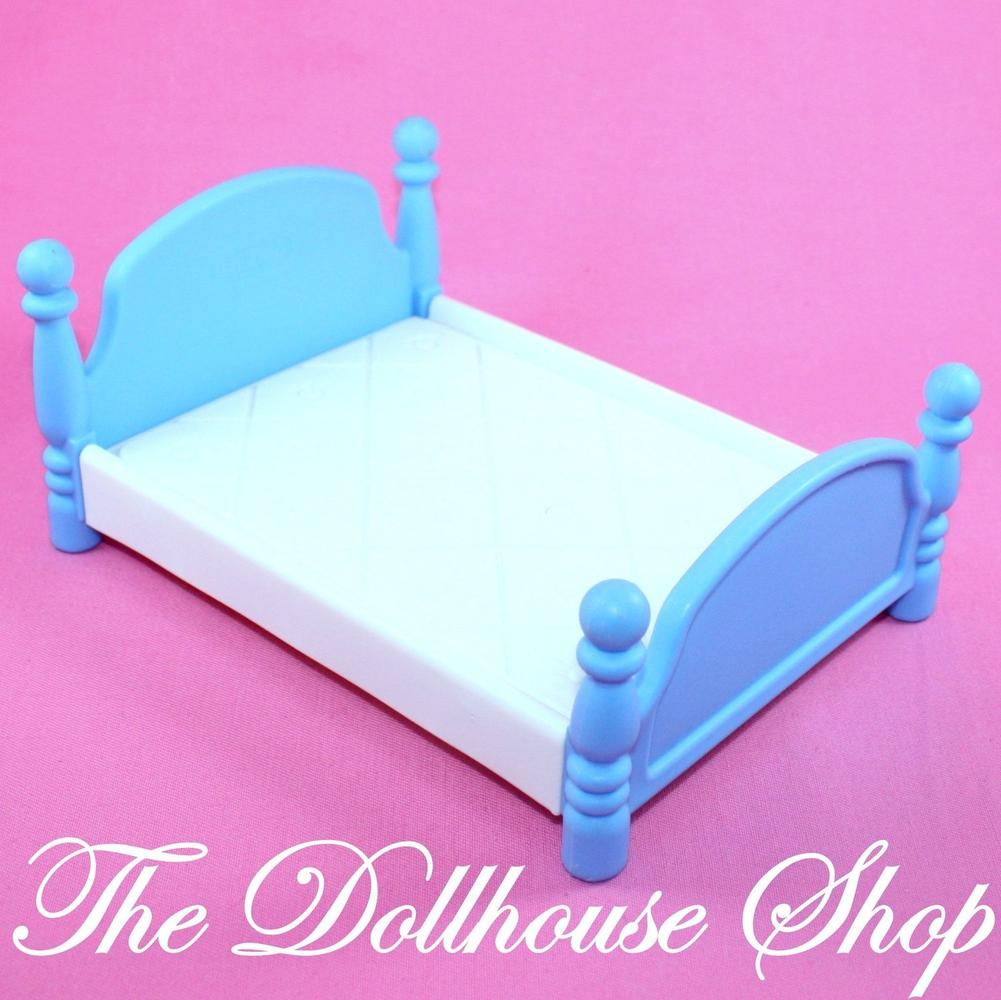 Little Tikes Grand Mansion Dollhouse Parents bedroom Blue White Doll Bed-Toys & Hobbies:Preschool Toys & Pretend Play:Fisher-Price:1963-Now:Dollhouses-Little Tikes-Bedroom,Dollhouse,Grand Mansion,Little Tikes,Used-The Dollhouse Shop