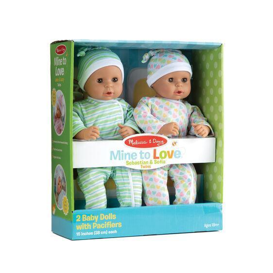 Melissa & Doug Mine to Love Twins Sebastian and Sophia Dolls (Hispanic)-Dolls & Bears:Dolls-Melissa & Doug-15 inch Doll sets,Baby Dolls,Melissa & Doug,Mine to Love,New,New Boxed Sets-The Dollhouse Shop
