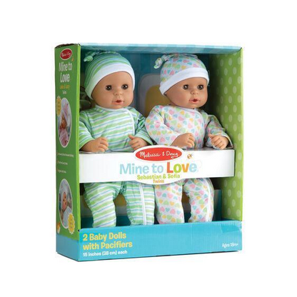 Melissa & Doug Mine to Love Twins Sebastian and Sophia Dolls (Hispanic)-Dolls & Bears:Dolls-Melissa & Doug-15 inch Doll sets,Baby Dolls,Melissa & Doug,Mine to Love,New,New Boxed Sets-The Dollhouse Shop