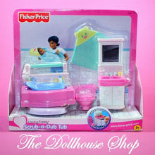 NEW Fisher Price Loving Family Dollhouse Scrub-a-Dub Tub Bathroom Bath Toilet Set-Toys & Hobbies:Preschool Toys & Pretend Play:Fisher-Price:1963-Now:Dollhouses-Fisher-Price-Bathroom,Dollhouse,Fisher Price,Loving Family,New,New Boxed Sets-Fisher Price Loving Family Dollhouse Scrub-a-Dub Tub set with bath, toilet, towel & more! Fun pretend play at The Dollhouse Shop. Perfect for kids!-The Dollhouse Shop