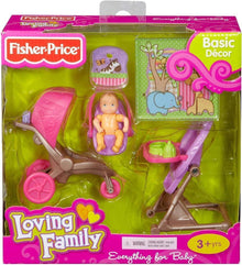 New Fisher Price Loving Family Dollhouse Everything for Baby-Toys & Hobbies:Preschool Toys & Pretend Play:Fisher-Price:1963-Now:Dollhouses-Fisher-Price-Baby,Dollhouse,Dolls,Fisher Price,Loving Family,New,New Boxed Sets,Nursery Room,orange-Fisher Price Loving Family Everything for Baby set with doll, stroller, highchair & more. Perfect for playtime fun! Shop now at The Dollhouse Shop!-The Dollhouse Shop