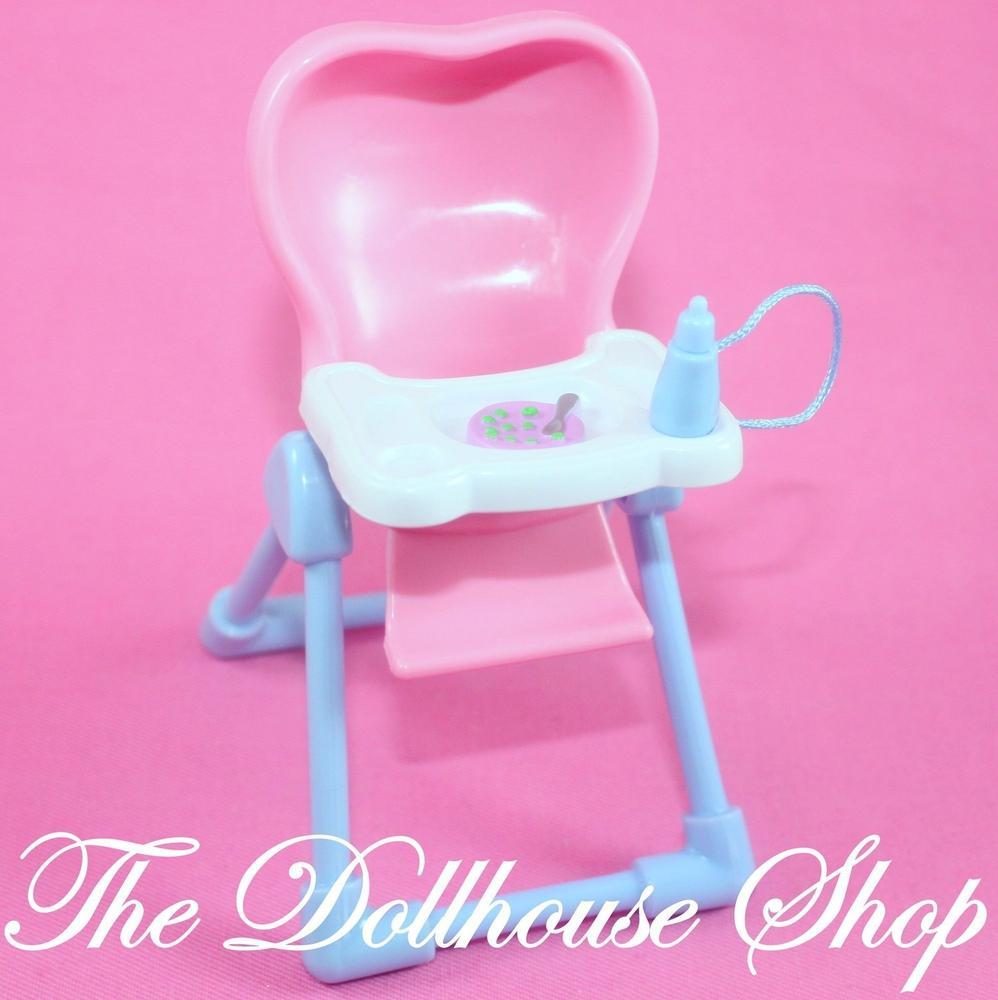 Pink Baby Doll Highchair Feeding Chair Fisher Price Loving Family Dollhouse-Toys & Hobbies:Preschool Toys & Pretend Play:Fisher-Price:1963-Now:Dollhouses-Fisher-Price-Chairs,Dining Room,Dollhouse,Fisher Price,Kids Bedroom,Kitchen,Loving Family,Nursery Room,Used-The Dollhouse Shop