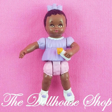Playskool Dollhouse Nursery African American Baby Girl Doll Purple Pink-Toys & Hobbies:Preschool Toys & Pretend Play:Playskool-Playskool-Baby,Blonde Hair,Dollhouse,Dolls,Green,Nursery Room,Playskool Dollhouse,Used-The Dollhouse Shop