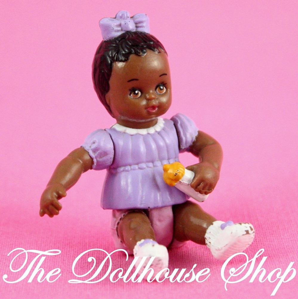 Playskool Dollhouse Nursery African American Baby Girl Doll Purple Pink-Toys & Hobbies:Preschool Toys & Pretend Play:Playskool-Playskool-Baby,Blonde Hair,Dollhouse,Dolls,Green,Nursery Room,Playskool Dollhouse,Used-The Dollhouse Shop