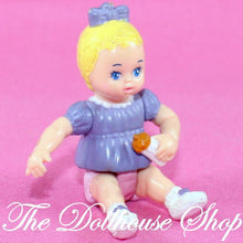 Playskool Dollhouse Nursery Blonde Baby Girl Doll Figure Purple Pink-Toys & Hobbies:Preschool Toys & Pretend Play:Playskool-Playskool-Baby,Blonde Hair,Dollhouse,Dolls,Green,Nursery Room,Playskool,Playskool Dollhouse,Used-Playskool blonde baby doll in purple top and pink pants with bottle. Poseable, gently used for creative play. Find it at The Dollhouse Shop!-The Dollhouse Shop