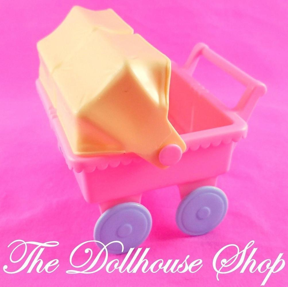 Playskool Victorian Dollhouse Nursery Pink Baby Doll Twin Double Pram Stroller-Toys & Hobbies:Preschool Toys & Pretend Play:Playskool-Playskool-Baby,Dollhouse,Nursery Room,Pink,Playskool Dollhouse,Used-The Dollhouse Shop