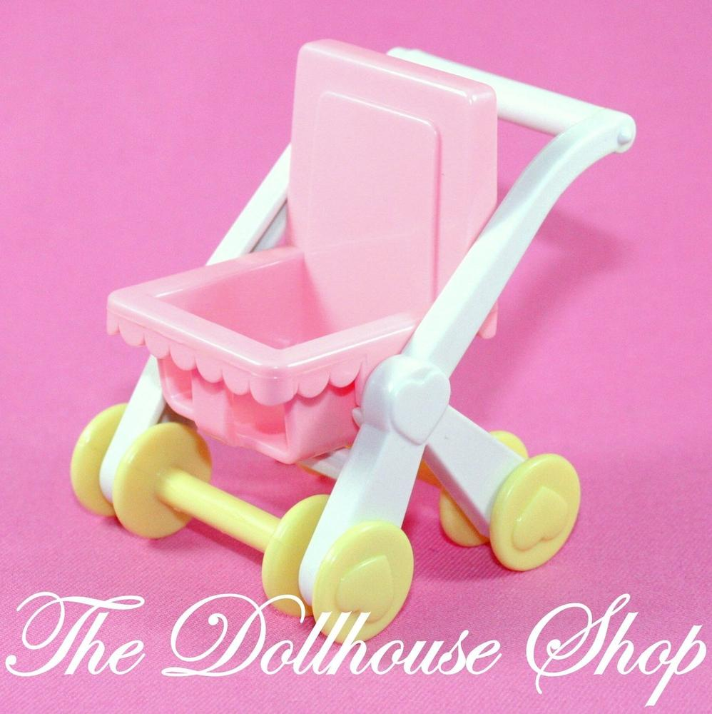 Playskool for Fisher Price Dollhouse Pink Baby Doll Pram Stroller Nursery-Toys & Hobbies:Preschool Toys & Pretend Play:Playskool-Playskool-Baby,Dollhouse,Nursery Room,Pink,Playskool Dollhouse,Used-The Dollhouse Shop