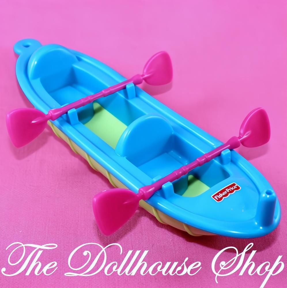 Fishe-Price Loving Family Dollhouse Camping Dolls Blue Kayak Canoe Boat 2 Oars-The Dollhouse Shop