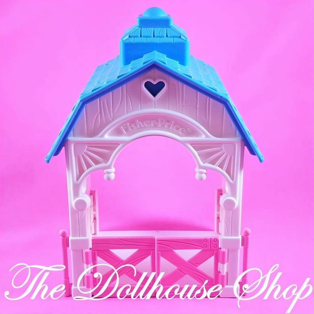 Fisher Price Dream Dollhouse Loving Family Wide Horse Pony Stable Blue roof Pink Gate-The Dollhouse Shop