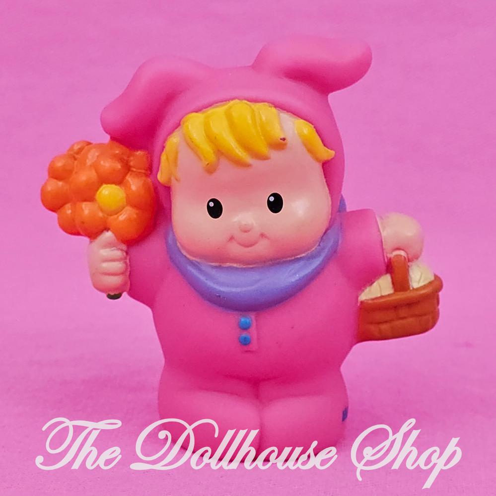 Fisher Price Little People figure pink bunny costume with Basket Happy Easter-The Dollhouse Shop