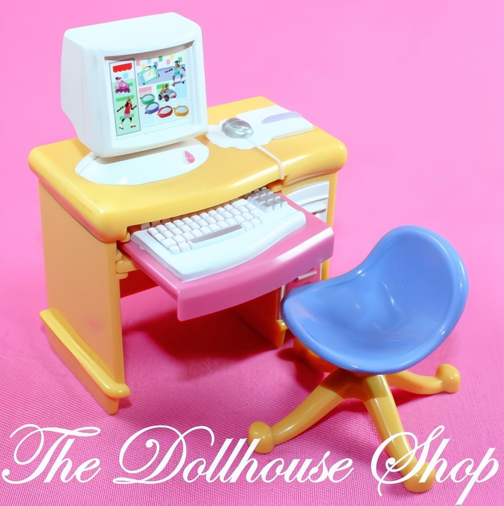 Fisher-Price Loving Family Additions Dollhouse Office Computer Desk Table Chair-The Dollhouse Shop