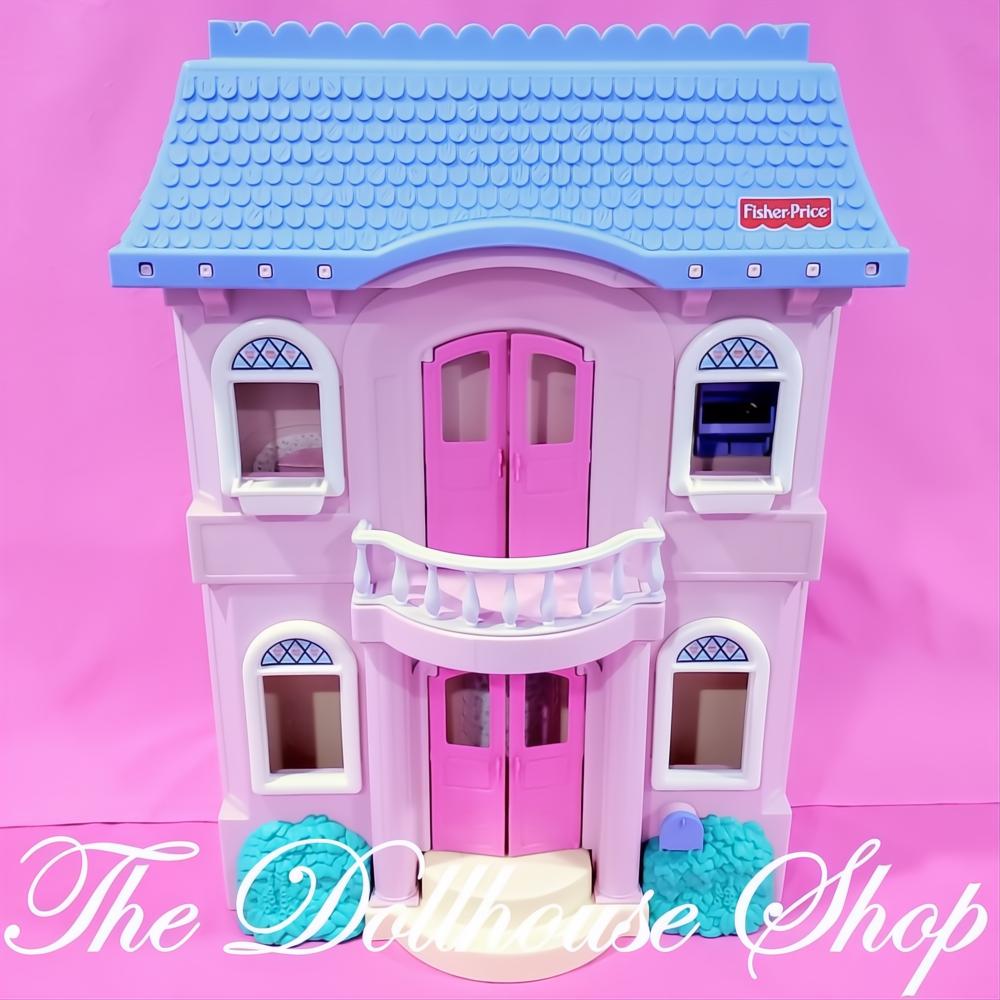 Fisher Price Loving Family Classic Dollhouse Pink House w/ Blue roof-The Dollhouse Shop