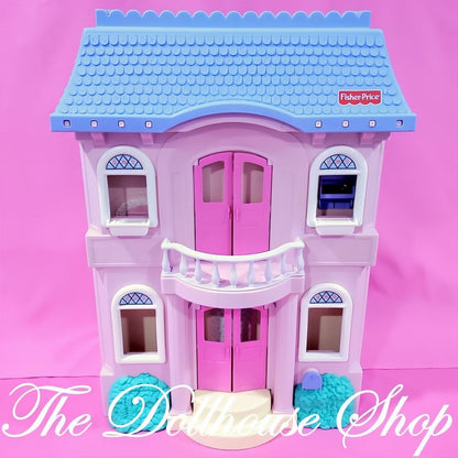 Fisher Price Loving Family Classic Dollhouse Pink House w/ Blue roof-The Dollhouse Shop