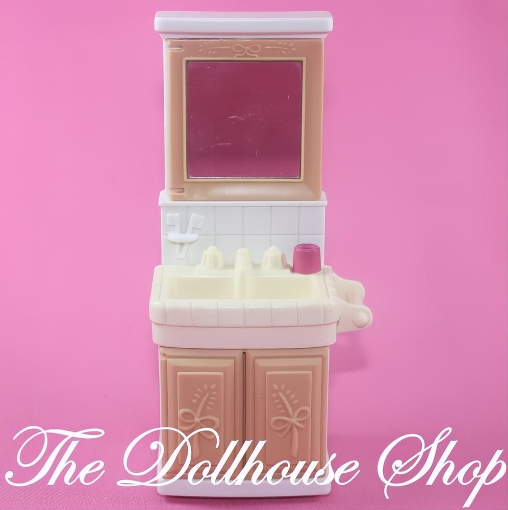 Fisher-Price Loving Family Dollhouse Bathroom Brown Vanity Sink Mirror-The Dollhouse Shop