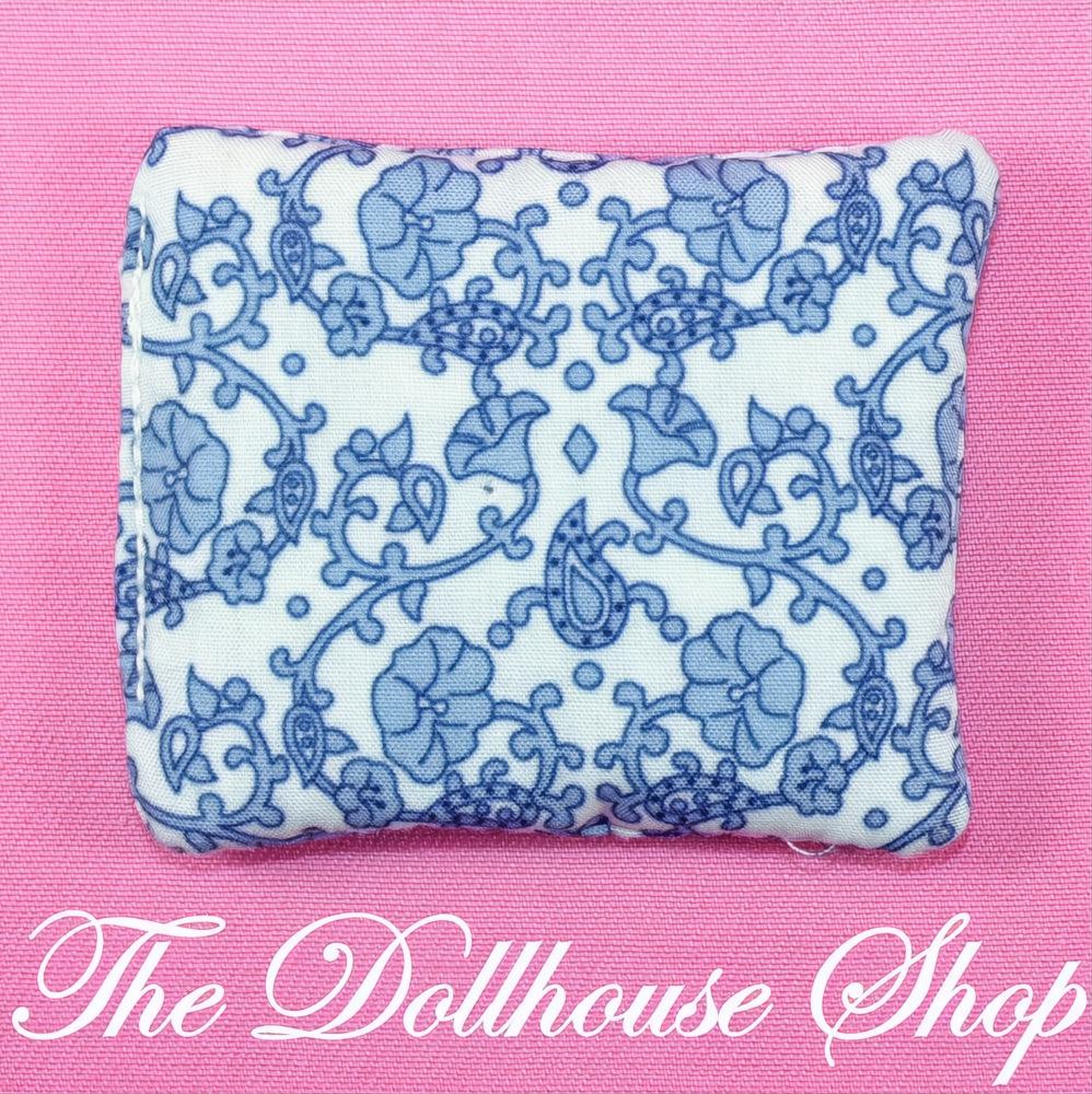 Fisher-Price Loving Family Dollhouse Bedroom Blue White Floral Pillow-The Dollhouse Shop