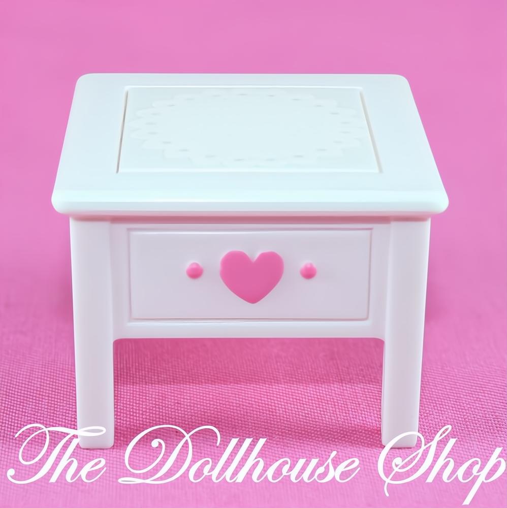 Fisher-Price Loving Family Dollhouse Bedroom White Bed Side End Table-The Dollhouse Shop