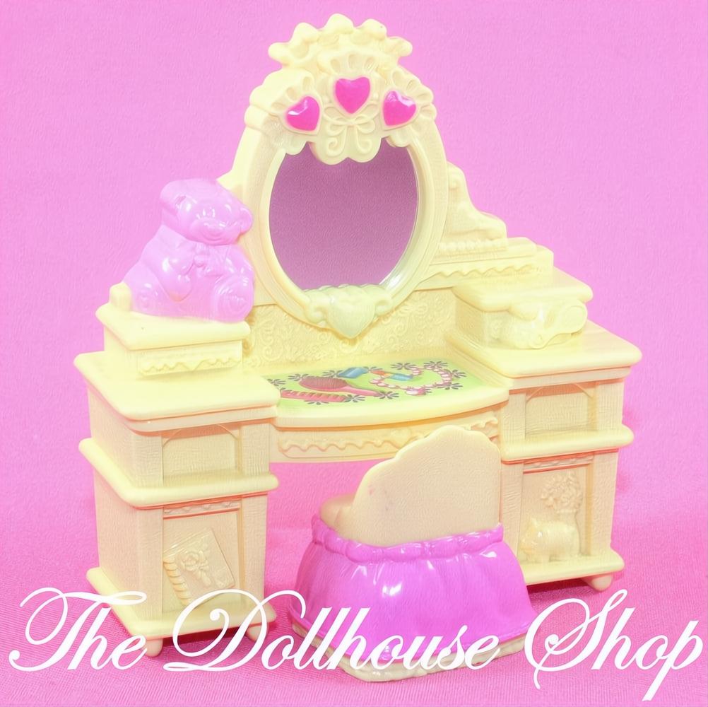 Fisher-Price Loving Family Dollhouse Bedroom Yellow Vanity Dresser Stool-The Dollhouse Shop