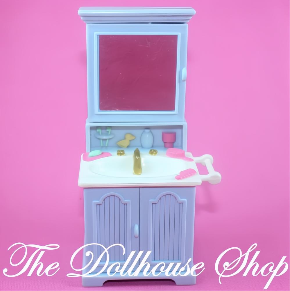 Fisher Price Loving Family Dollhouse Blue Bathroom Vanity Sink with cabinet-The Dollhouse Shop