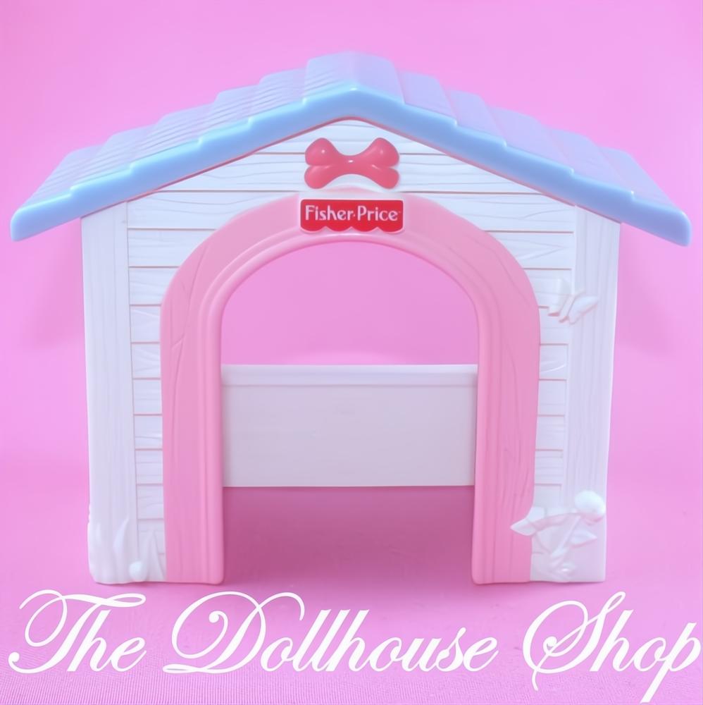 Fisher-Price Loving Family Dollhouse Blue Kennel Pet Puppy Dog House Kennel-The Dollhouse Shop