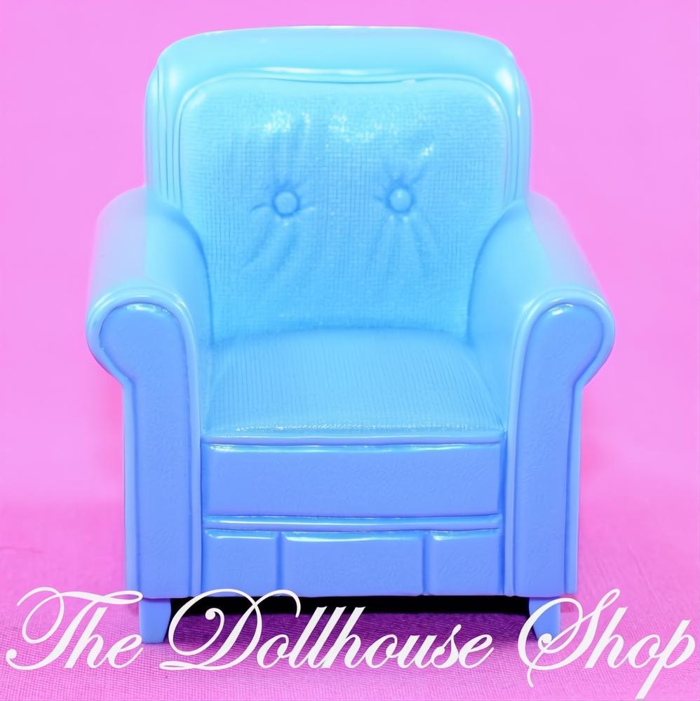 Fisher-Price Loving Family Dollhouse Blue Sofa Armchair Living Room Seat-The Dollhouse Shop