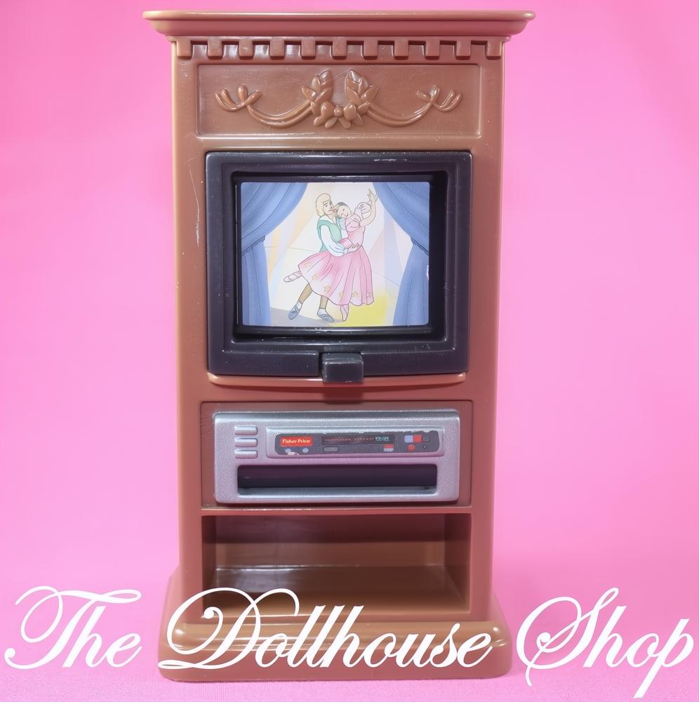 Fisher-Price Loving Family Dollhouse Brown 3 screen Flip TV Television-The Dollhouse Shop