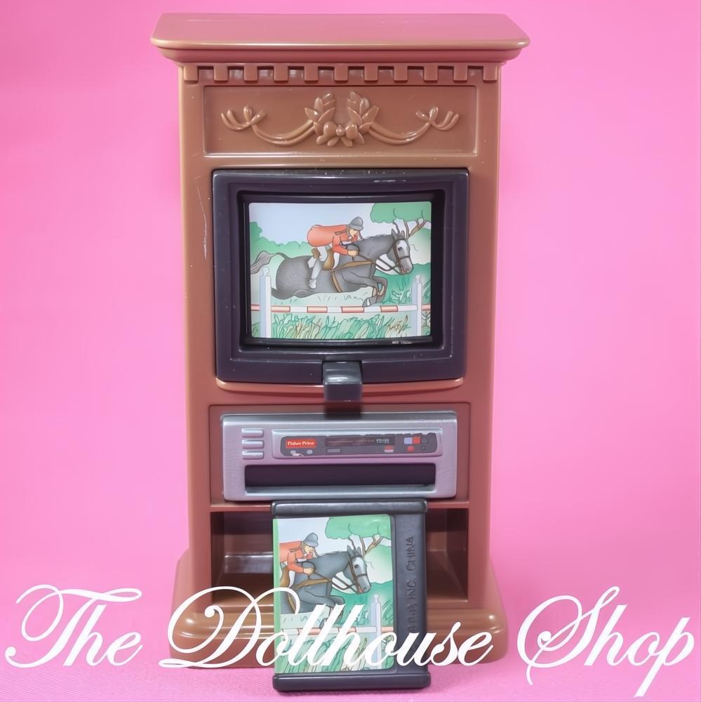 Fisher-Price Loving Family Dollhouse Brown 3 Screen Flip TV Television-The Dollhouse Shop